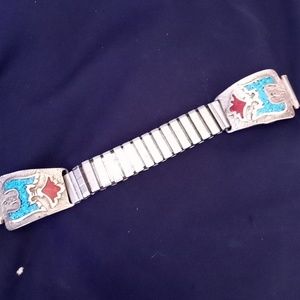 Vintage Sterling silver Navajo watch bands with turquoise inlay